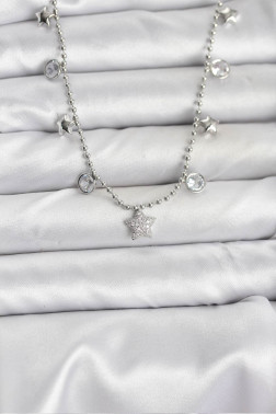 Pirinç Gümüş Renk Yıldız Model Kadın Kolye