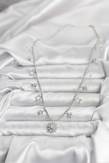 Pirinç Gümüş Renk Güneş Model Kadın Kolye