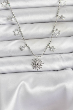 Pirinç Gümüş Renk Güneş Model Kadın Kolye