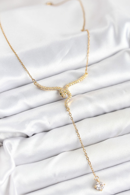 316L Çelik Zincir Gold Renk Yılan Model Y Kolye