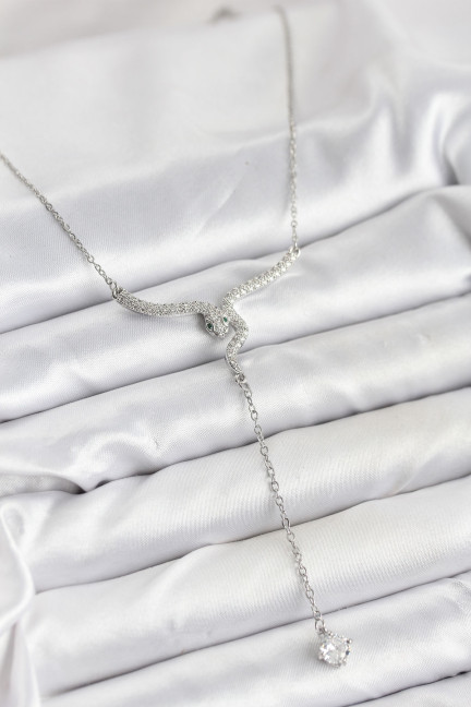 316L Çelik Zincir Gümüş Renk Yılan Model Y Kolye