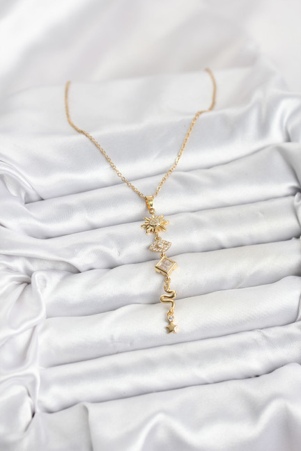 316L Çelik Zincir Gold Renk Güneş ve Enerji Model Kadın Y Kolye 316L Çelik Zincir Gold Renk Güneş ve Enerji Model Kadın Y Kolye