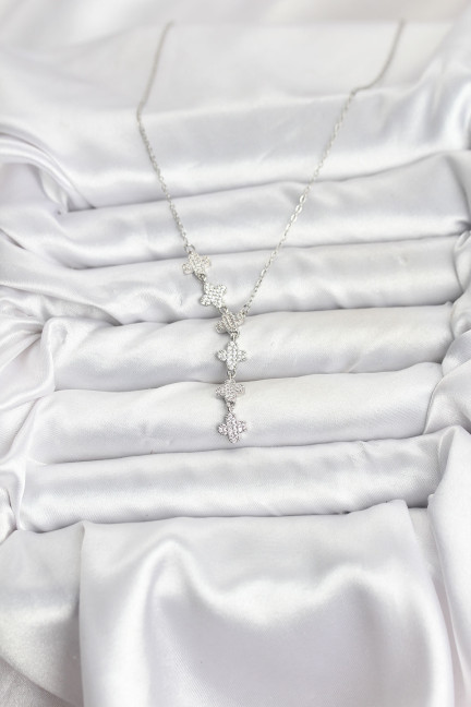 316L Çelik Zincir Gümüş Renk Yonca Model Kadın Kolye