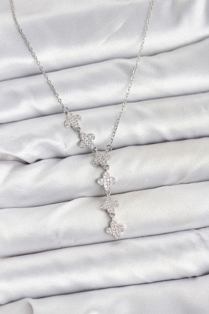 316L Çelik Zincir Gümüş Renk Yonca Model Kadın Kolye