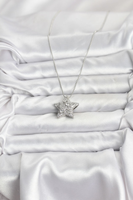316L Çelik Zincir Gümüş Renk Zincirli Gümüş Yıldız Model Kadın Kolye