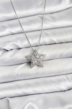 316L Çelik Zincir Gümüş Renk Zincirli Gümüş Yıldız Model Kadın Kolye
