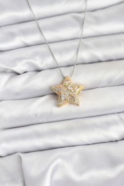 316L Çelik Zincir Gümüş Renk Zincirli Gold Yıldız Model Kadın Kolye