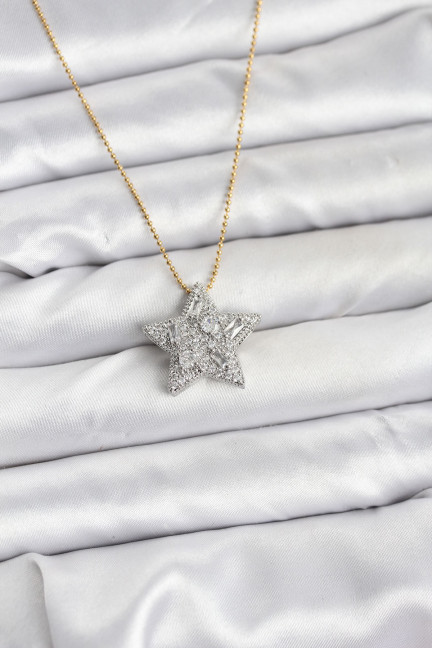 316L Çelik Zincir Gold Renk Zincirli Gümüş Yıldız Model Kadın Kolye