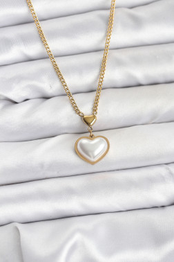 316L Çelik Zincir Gold Renk Bombeli Kalp Model Kadın Kolye