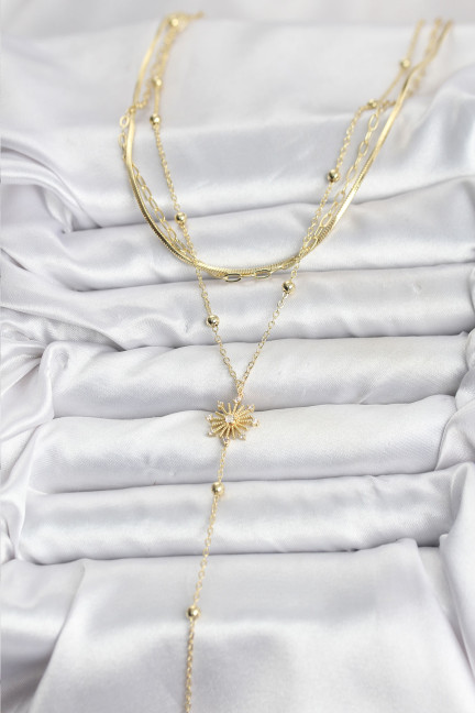 Pirinç Gold Renk Zirkon Taşlı Model Detaylı 3'lü Kombin Y Kadın Kolye Pirinç Gold Renk Zirkon Taşlı Model Detaylı 3'lü Kombin Y Kadın Kolye