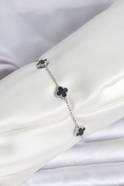 316L Çelik Gümüş Renk Siyah Baby Boy Yonca Bileklik