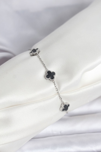 316L Çelik Gümüş Renk Siyah Baby Boy Yonca Bileklik