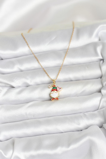 316L Çelik Zincir Gold Renk Yılbaşı Teması Kadın Kolye