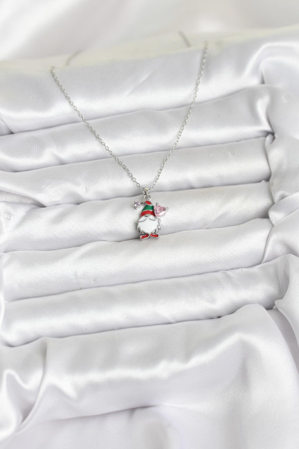 316L Çelik Zincir Gümüş Renk Yılbaşı Teması Kadın Kolye