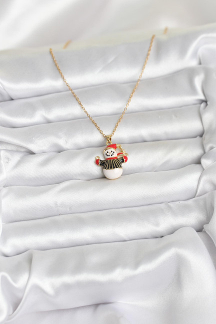 316L Çelik Zincir Gold Renk Kardan Adam Figürlü Yılbaşı Temalı Kadın Kolye