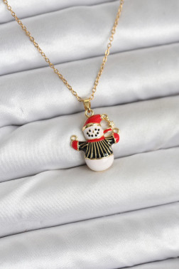 316L Çelik Zincir Gold Renk Kardan Adam Figürlü Yılbaşı Temalı Kadın Kolye