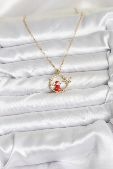 316L Çelik Zincir Gold Zirkon Taşlı Yılbaşı Tema Kadın Kolye