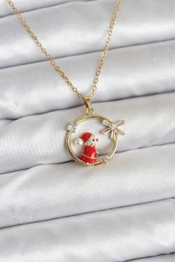 316L Çelik Zincir Gold Zirkon Taşlı Yılbaşı Tema Kadın Kolye