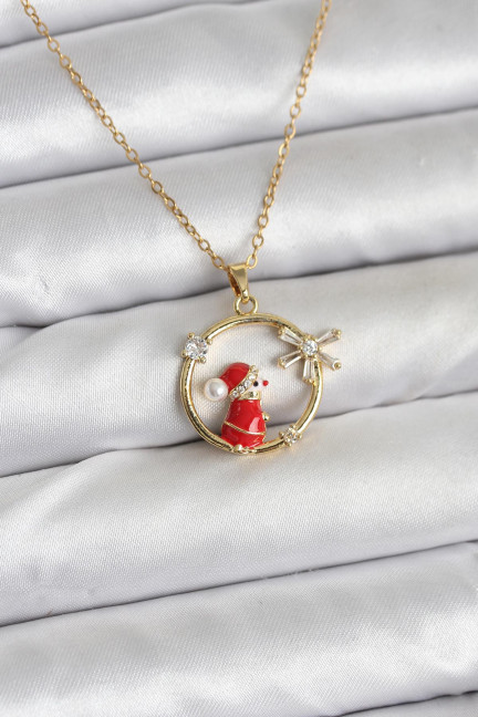 316L Çelik Zincir Gold Zirkon Taşlı Yılbaşı Tema Kadın Kolye