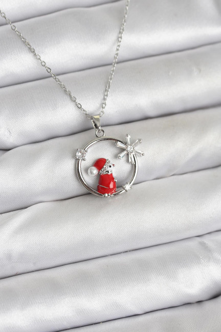 316L Çelik Zincir Gümüş Zirkon Taşlı Yılbaşı Tema Kadın Kolye