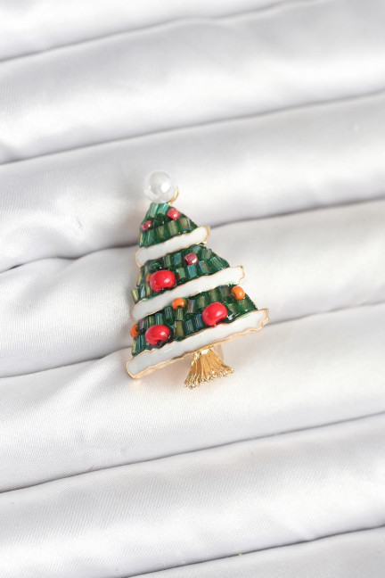 Süslü Çam Ağacı Model Yılbaşı Temalı Broş
