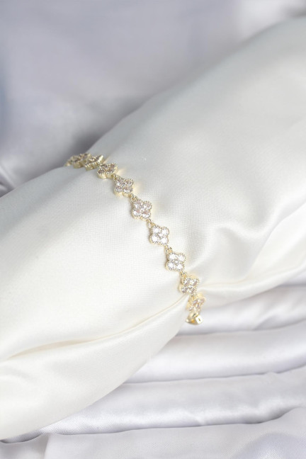 Zirkon Taşlı Pirinç Yonca Model Bileklik