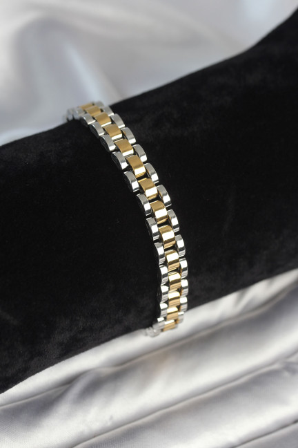 316L Çelik Gold ve Gümüş Renk 7 mm Kalınlık Erkek Bileklik