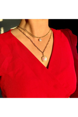 Çelik Kolye Gold - Kalb-i Zarafet