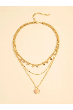 Yuvarlak Detaylı Pullu Çok Katmanlı Altın Renk Kolye